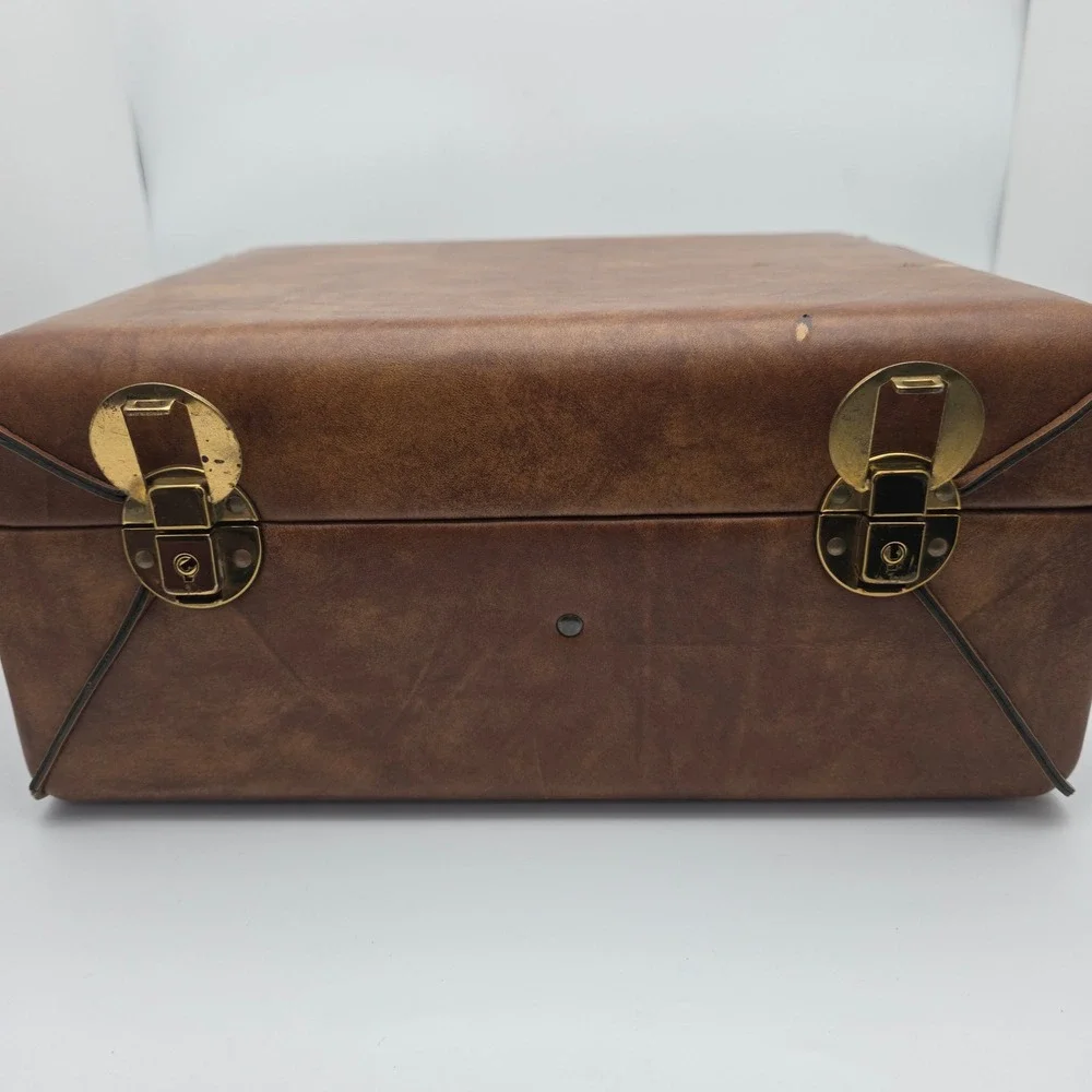 Vintage Travel Bar Case Brown Leather Mid Century Retro Speakeasy‎ Barware 1970s